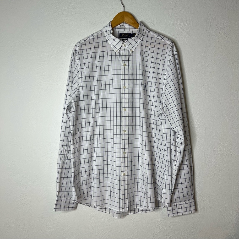 Ralph Lauren White and Blue Checkered Shirt Slim Fit size XL